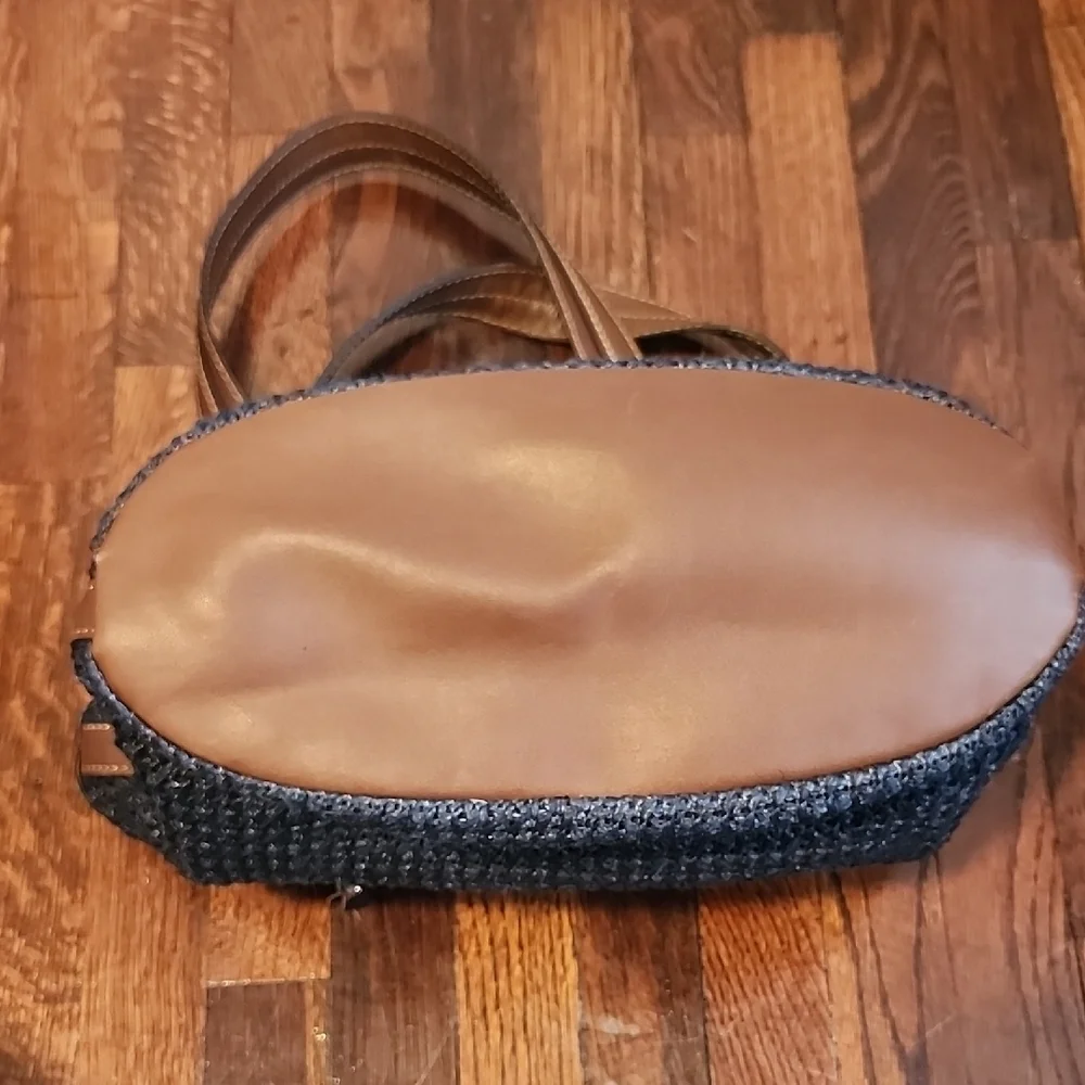 Chaps Navy Blue Woven Preppy Nautral Hippie Beach Shoulder Bag Classic Storage